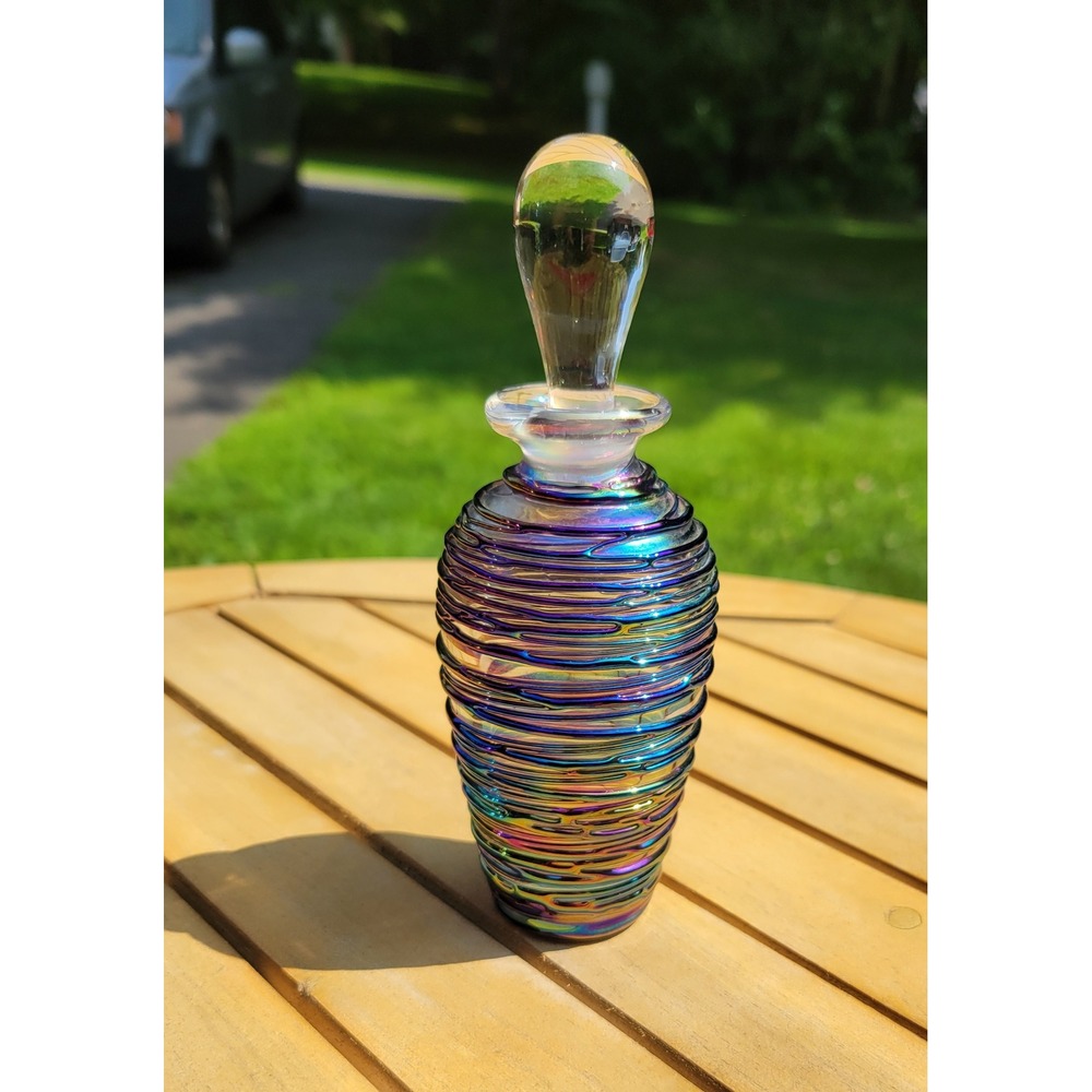 Vintage WMF Germany Hand Blown Iridescent Swirl Thread with Stopper
